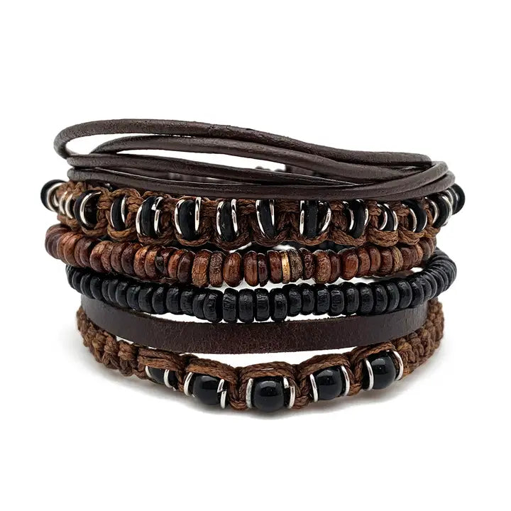 Aadi brown and black men bracelet set